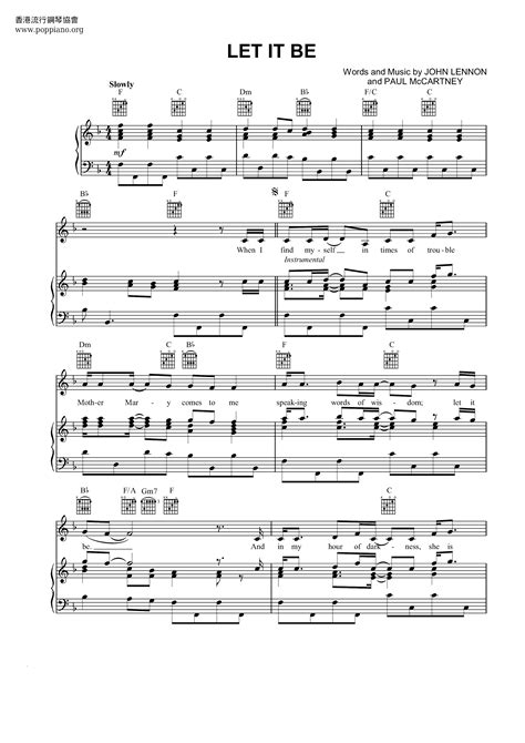 klaviernoten let it be|let it be sheet music in c major.